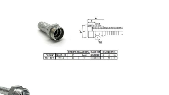 Imagen de MACHO RECTO M36 X 2,0-25 16 1'' (MULTI ASIENTO)